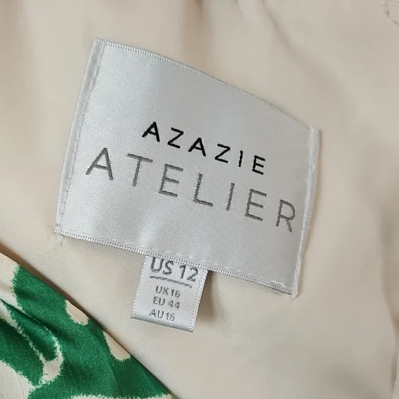 Azazie Green and White Long Sleeve Dress - Picture 4 of 4